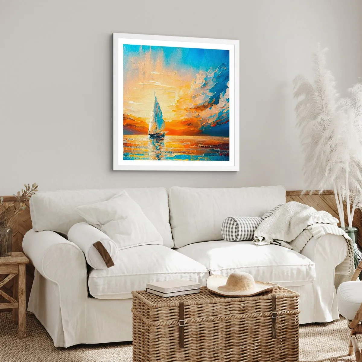 Poster in cornice bianca - Navigando nell'oro - 60x60 cm