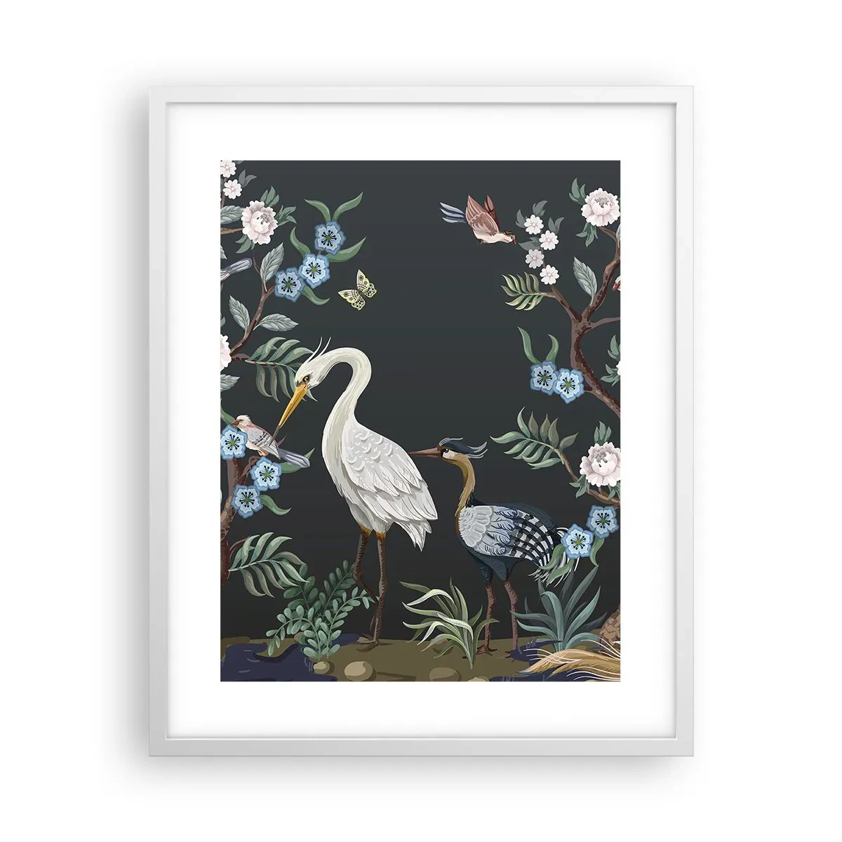 Poster in cornice bianca - La parata degli uccelli - 40x50 cm