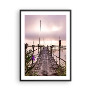 Poster in cornice nera - Ponte di bambù sull'acqua calma al tramonto - 50x70cm - Pace e silenzio dell'Asia - Decorazione murale moderna per soggiorno e camera da letto ARTTOR