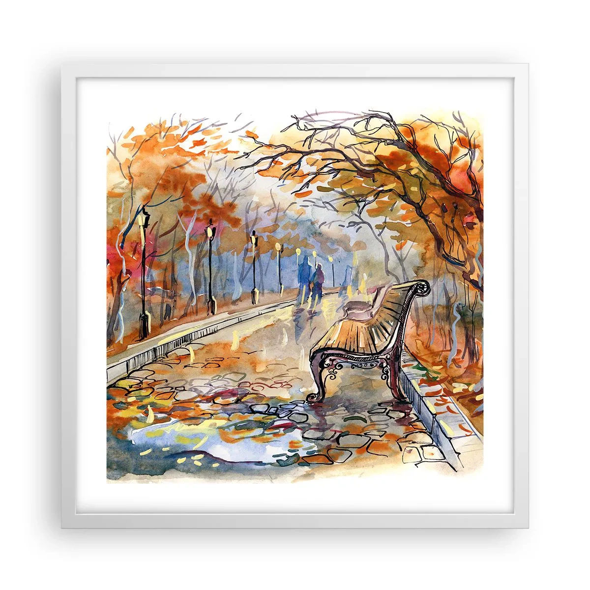 Poster in cornice bianca - Passeggiando insieme l'autunno - 50x50 cm
