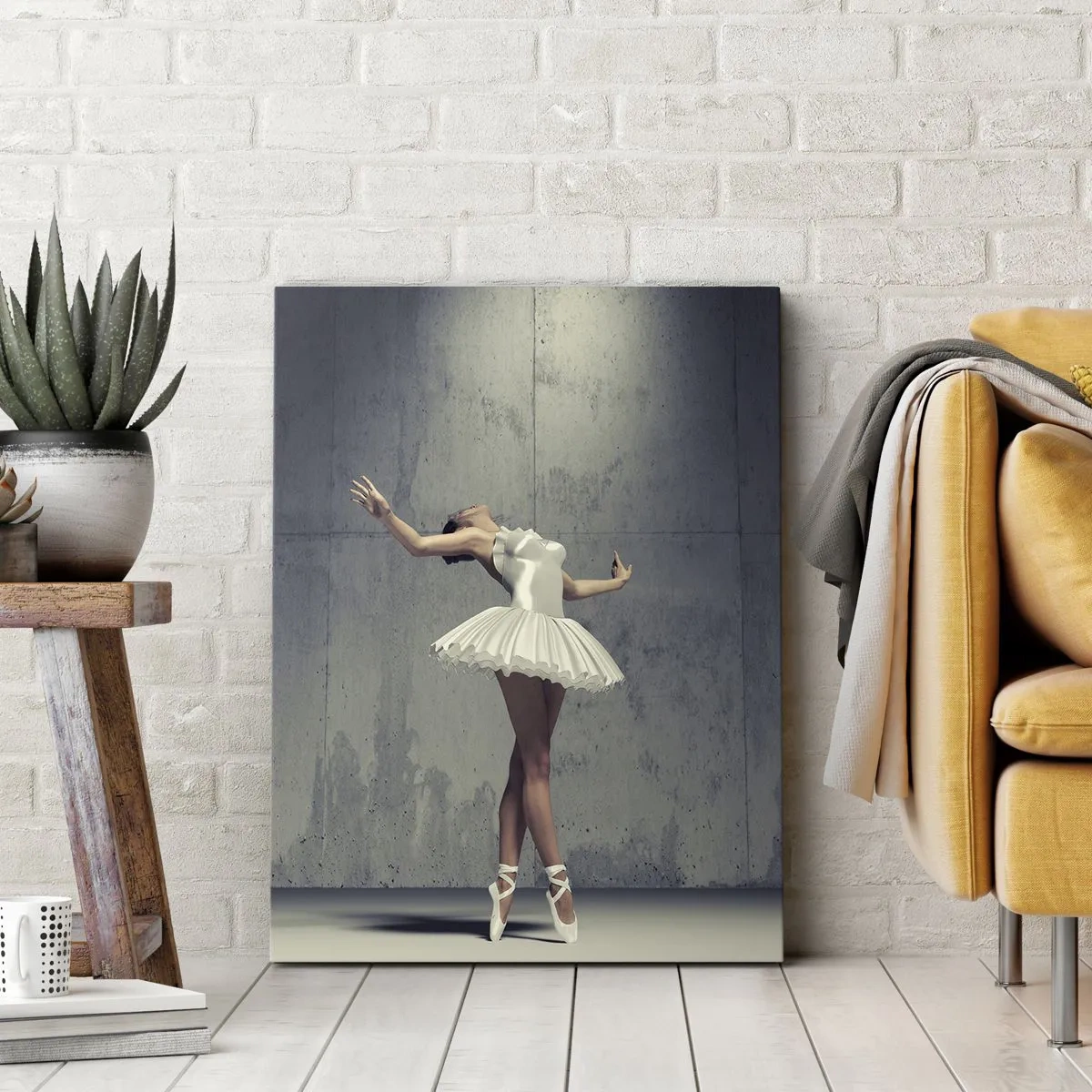 Quadro su tela - Stampe su Tela - Una ballerina in abito bianco contro un muro grezzo. - 70x100cm - Leggero come un uccello - Decorazione murale moderna per soggiorno e camera da letto ARTTOR