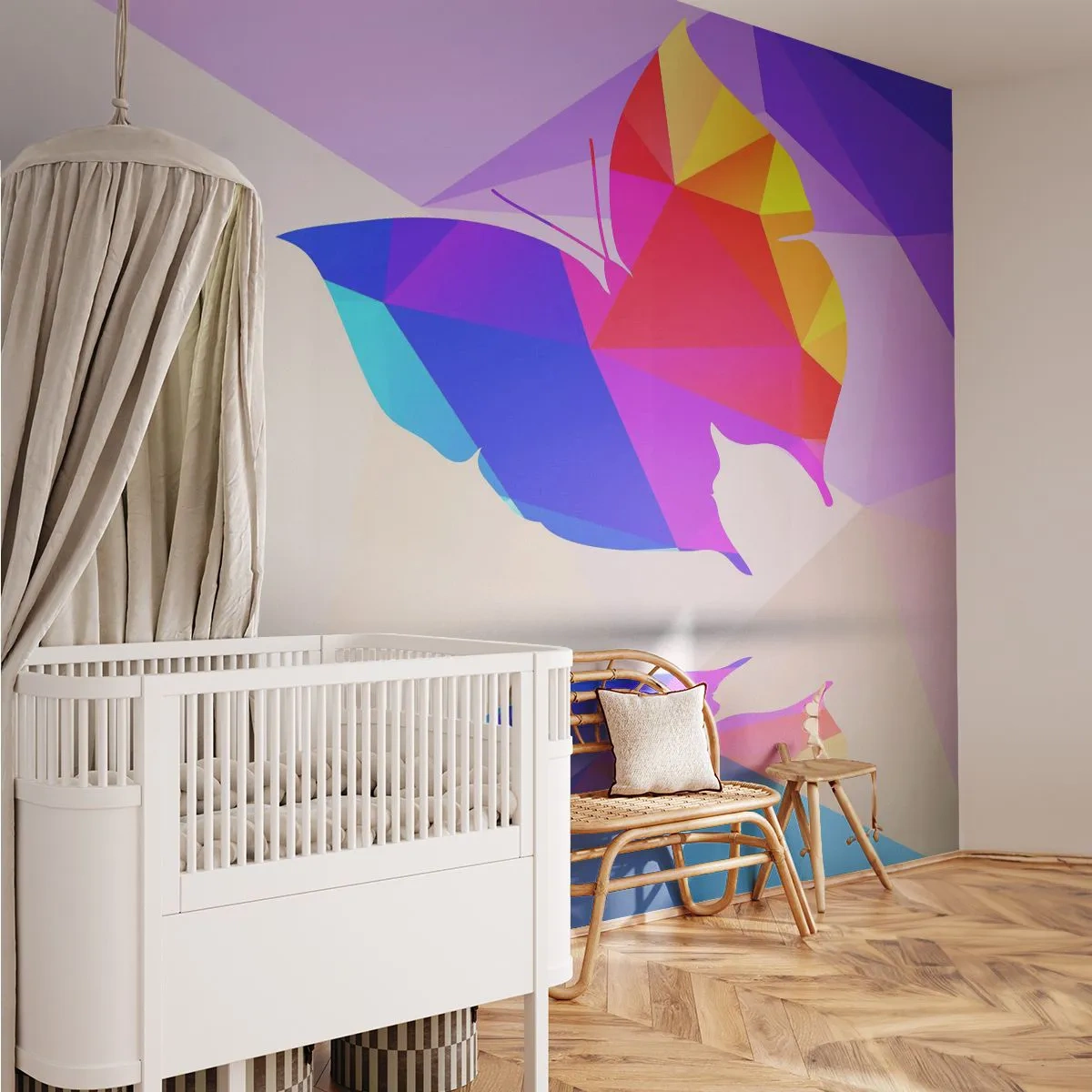 Fotomurali Premium Sand - La farfalla arcobaleno - insetti, Farfalla, Figura geometrica - 150x105 cm