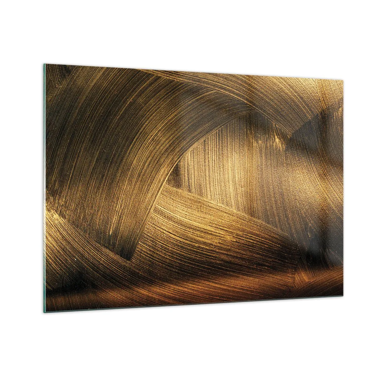 Quadro su vetro - Un dipinto astratto raffigurante linee geometriche dorate su uno sfondo - 100x70cm - Nel labirinto d'oro - Decorazione murale moderna per soggiorno e camera da letto ARTTOR