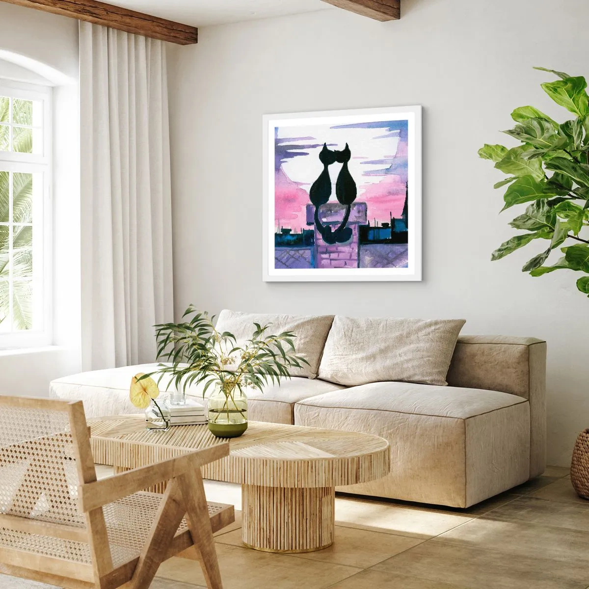 Poster in cornice bianca - Appuntamento sotto la luna - 40x40 cm