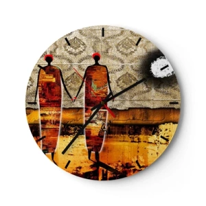 Orologio da parete - Orologio in Vetro - Composizione etnica nei colori dell'Africa - 40x40 cm