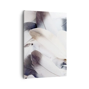 Quadro su tela - Stampe su Tela - Primo piano di piume delicate nelle tonalità del bianco e del grigio - 50x70cm - Quasi angeliche - Decorazione murale moderna per soggiorno e camera da letto ARTTOR