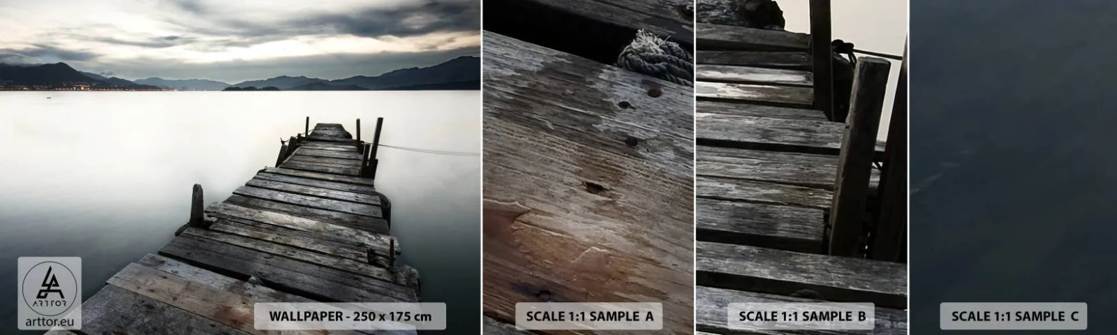 Campione di Fotomurale Adesivo Deluxe Sticker - Immergersi nella tranquillità - Paesaggio, Lago, Ponte di Legno - 100x30 cm