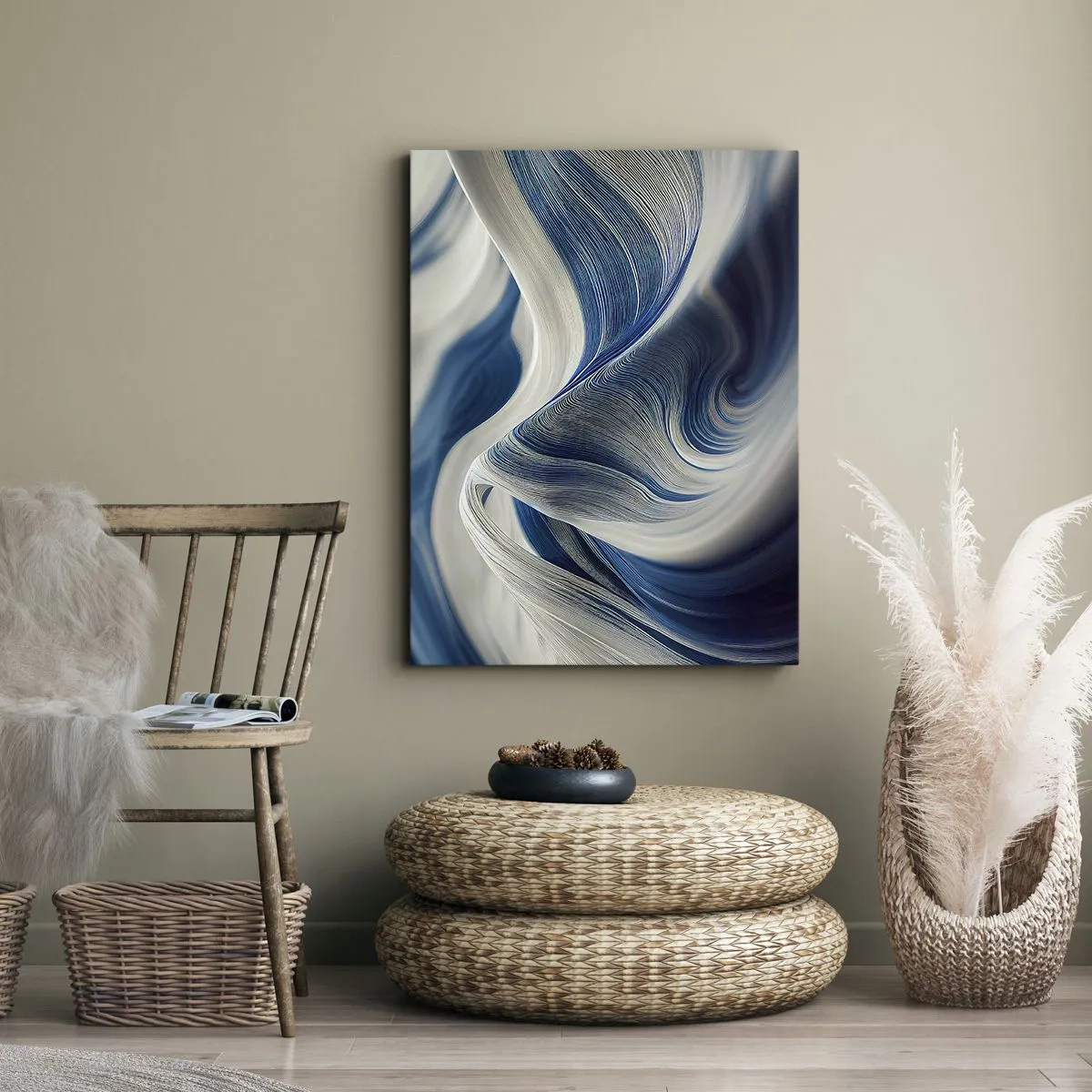 Quadro su tela - Stampe su Tela - Fluidità di blu e di bianco - 45x80 cm