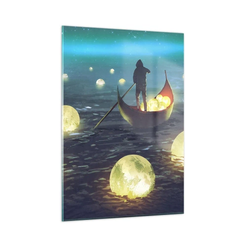 Quadro su vetro - Una barca con lanterne sull'acqua in un paesaggio surreale - 50x70cm - Cose che neanche i filosofi hanno sognato - Decorazione murale moderna per soggiorno e camera da letto ARTTOR