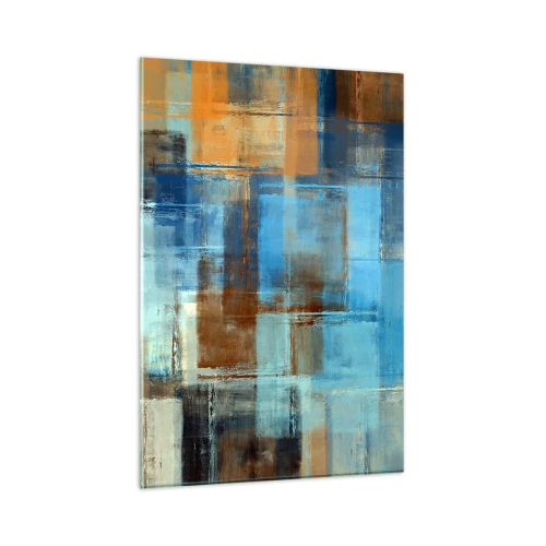 Quadro su vetro - Composizione geometrica astratta nei toni del blu e del marrone - 80x120cm - Attraverso la tenda blu - Decorazione murale moderna per soggiorno e camera da letto ARTTOR