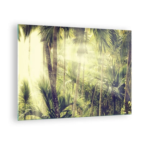 Quadro su vetro - Giungla tropicale verde al sole - 70x50cm - Nell'afa verde - Decorazione murale moderna per soggiorno e camera da letto ARTTOR