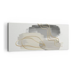Quadro su tela - Stampe su Tela - Linee dorate astratte su sfondo grigio - 120x50cm - Durata e movimento - Decorazione murale moderna per soggiorno e camera da letto ARTTOR