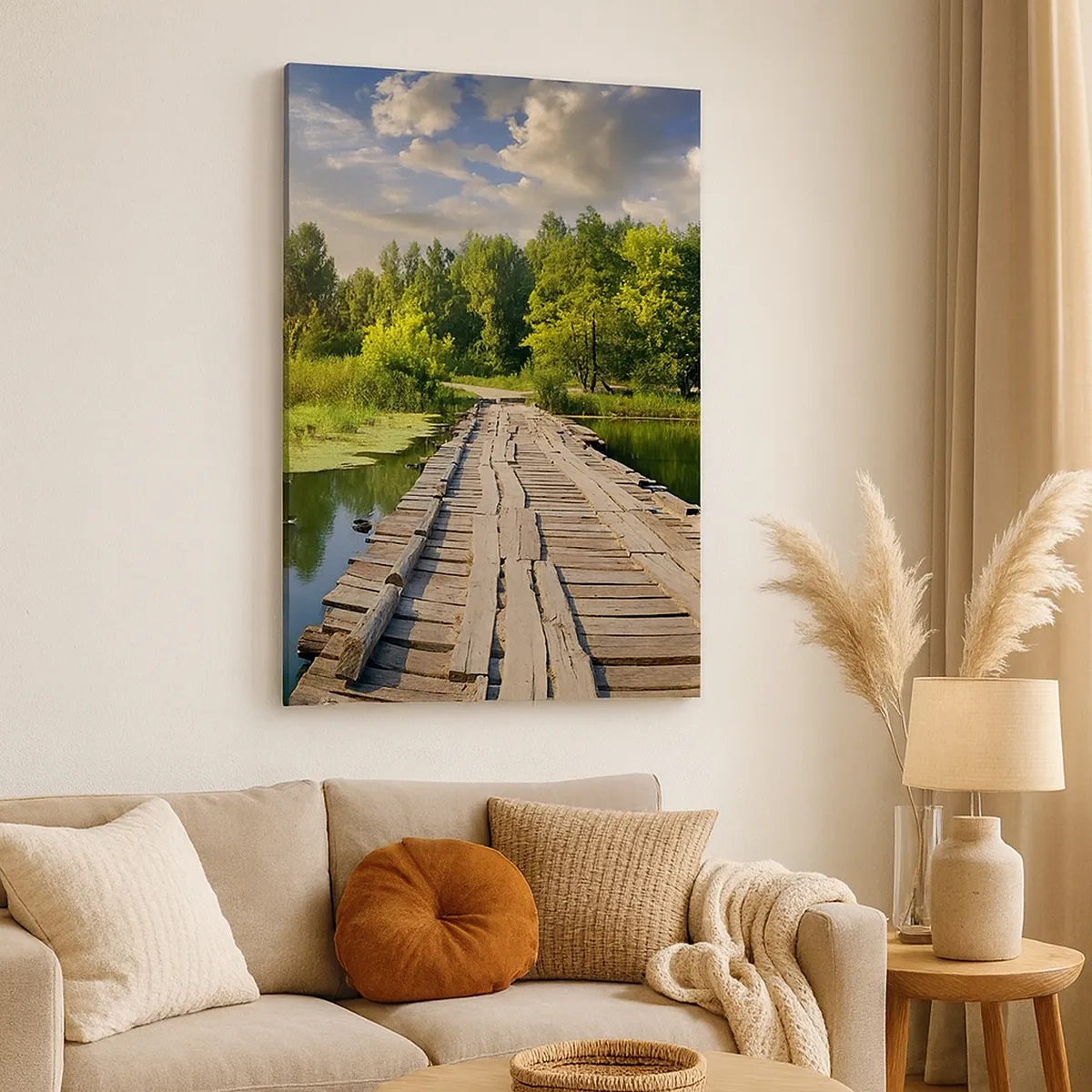 Quadro su tela - Stampe su Tela - Un paesaggio pittoresco con un ponte e un cigno - 50x70cm - Estate, estate ovunque - Decorazione murale moderna per soggiorno e camera da letto ARTTOR