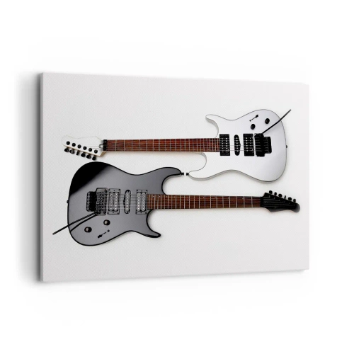Quadro su tela - Stampe su Tela - Due chitarre elettriche in bianco e nero su uno sfondo chiaro. - 120x80cm - Armonia delle forme - Decorazione murale moderna per soggiorno e camera da letto ARTTOR