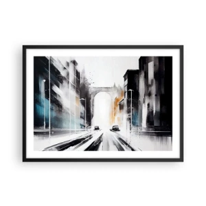 Poster in cornice nera - Panorama astratto della città con un ponte ad arco - 70x50cm - Studio di città: architettura e movimento - Decorazione murale moderna per soggiorno e camera da letto ARTTOR
