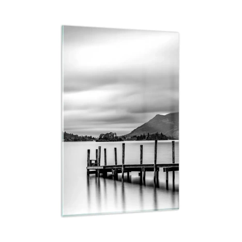 Quadro su vetro - Paesaggio in bianco e nero con un molo su un lago - 80x120cm - Mitezza e forza - Decorazione murale moderna per soggiorno e camera da letto ARTTOR