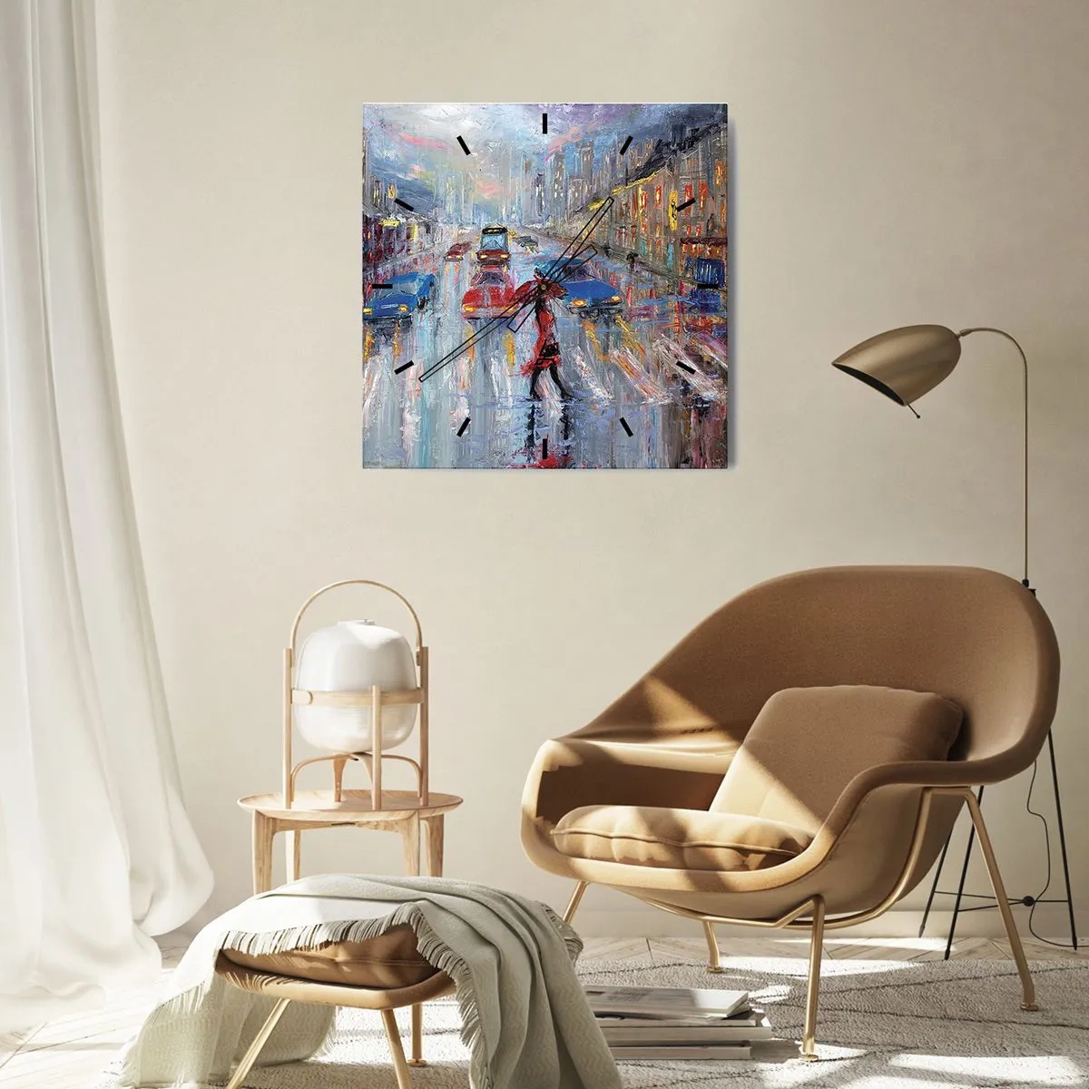 Orologio da parete - Orologio in Vetro - Pomeriggio di pioggia in città - 40x40 cm
