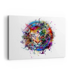 Quadro su tela - Stampe su Tela - Ritratto colorato di un leone in stile astratto - 100x70cm - Si nasconde dietro un velo arcobaleno - Decorazione murale moderna per soggiorno e camera da letto ARTTOR