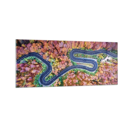 Quadro su vetro - Via tortuosa attraverso il bosco - 100x40 cm