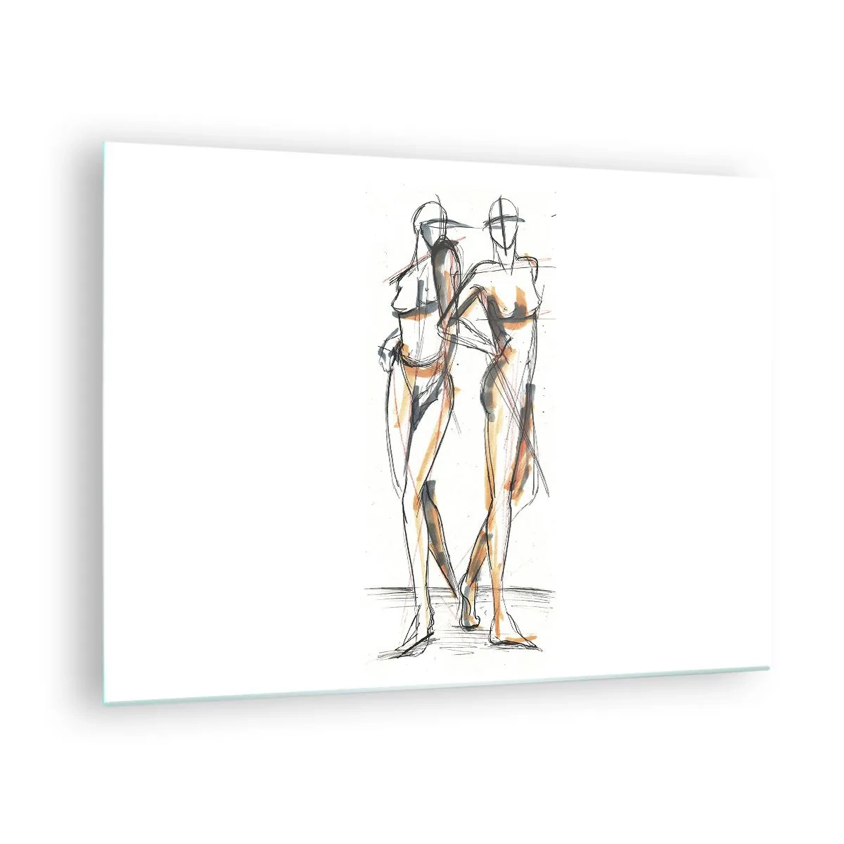 Quadro su vetro - Schizzo artistico di due donne in stile minimalista. - 70x50cm - Studio di armonia - Decorazione murale moderna per soggiorno e camera da letto ARTTOR