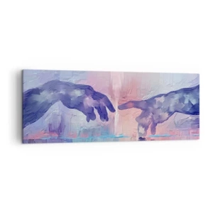 Quadro su tela - Stampe su Tela - Mani simboliche in colori astratti, che rimandano al tema della creazione - 140x50cm - La scintilla divina della vita - Decorazione murale moderna per soggiorno e camera da letto ARTTOR