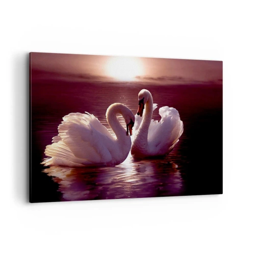Quadro su tela - Stampe su Tela - Due cigni su un lago calmo al tramonto - 120x80cm - Finché la morte non ci separi - Decorazione murale moderna per soggiorno e camera da letto ARTTOR
