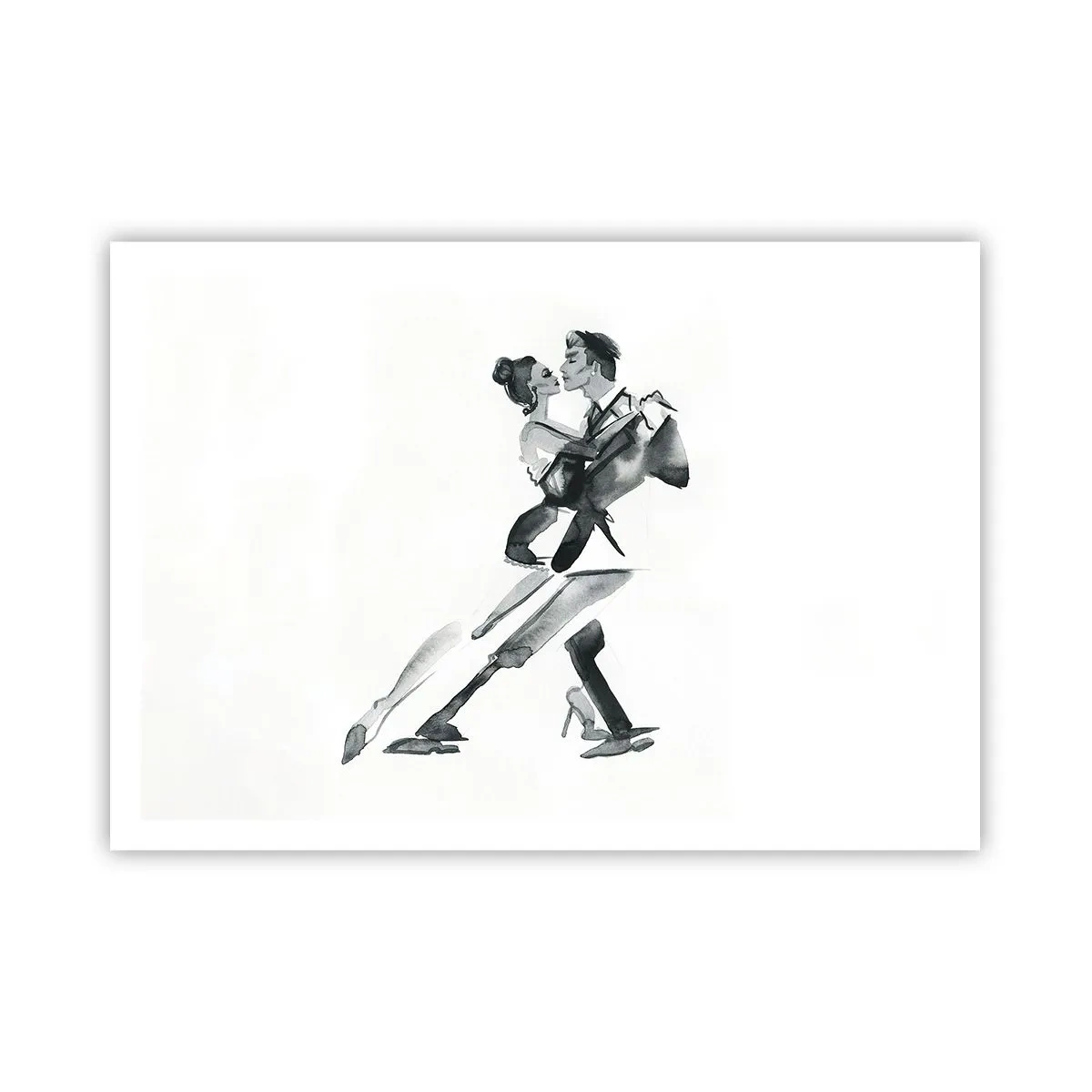 Poster - Una delicata illustrazione di una coppia che balla in stile monocromatico. - 100x70cm - In un unico ritmo - Decorazione murale moderna per soggiorno e camera da letto ARTTOR