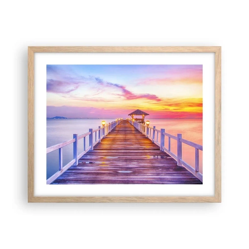 Poster in cornice rovere chiaro - Silenzio della sera in lilla e oro - 50x40 cm