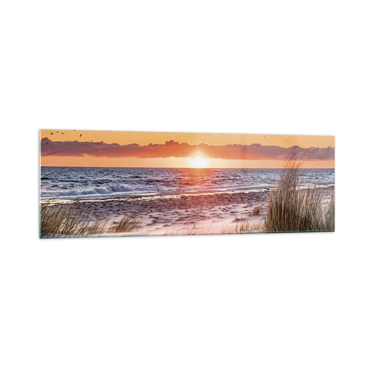 Quadro su vetro - Tramonto sul mare con vista sulle dune - 160x50cm - Paesaggio orizzontale - Decorazione murale moderna per soggiorno e camera da letto ARTTOR