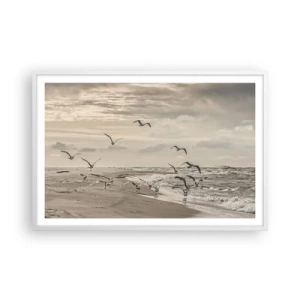 Poster in cornice bianca - Brusio del mare, canto degli uccelli - 91x61 cm