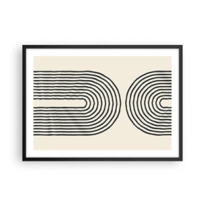 Poster in cornice nera - Motivo geometrico astratto con linee simmetriche su sfondo chiaro - 70x50cm - Tra un attimo... - Decorazione murale moderna per soggiorno e camera da letto ARTTOR