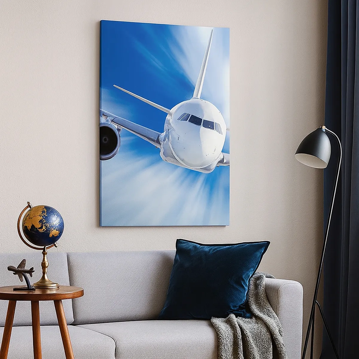 Quadro su tela - Stampe su Tela - Un aereo passeggeri in movimento contro il cielo - 50x70cm - Nel cielo, più veloce del vento - Decorazione murale moderna per soggiorno e camera da letto ARTTOR