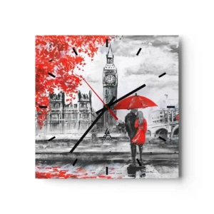 Orologio da parete - Orologio in Vetro - Scena romantica con il Big Ben e un ombrello rosso - 30x30cm - Innamorati a Londra - Decorazione murale moderna per soggiorno e camera da letto ARTTOR