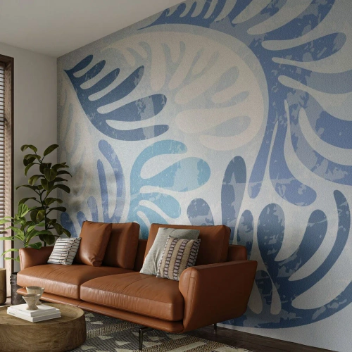 Fotomurali Premium Sand - Felci blu - Minimalismo, Pastello, Boho - 150x105 cm