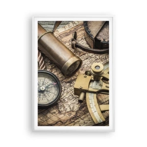 Poster in cornice bianca - Traccia la rotta - 70x100 cm