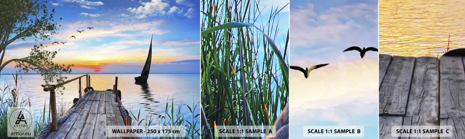 Campione di Fotomurale Adesivo Deluxe Sticker - Buona sera - Paesaggio, Lago, Ponte di Legno - 100x30 cm