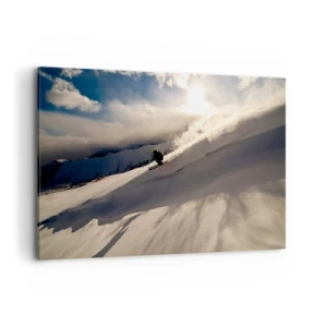 Quadro su tela - Stampe su Tela - Uno sciatore su un pendio circondato da montagne e neve - 100x70cm - Sfida dei monti accettata - Decorazione murale moderna per soggiorno e camera da letto ARTTOR