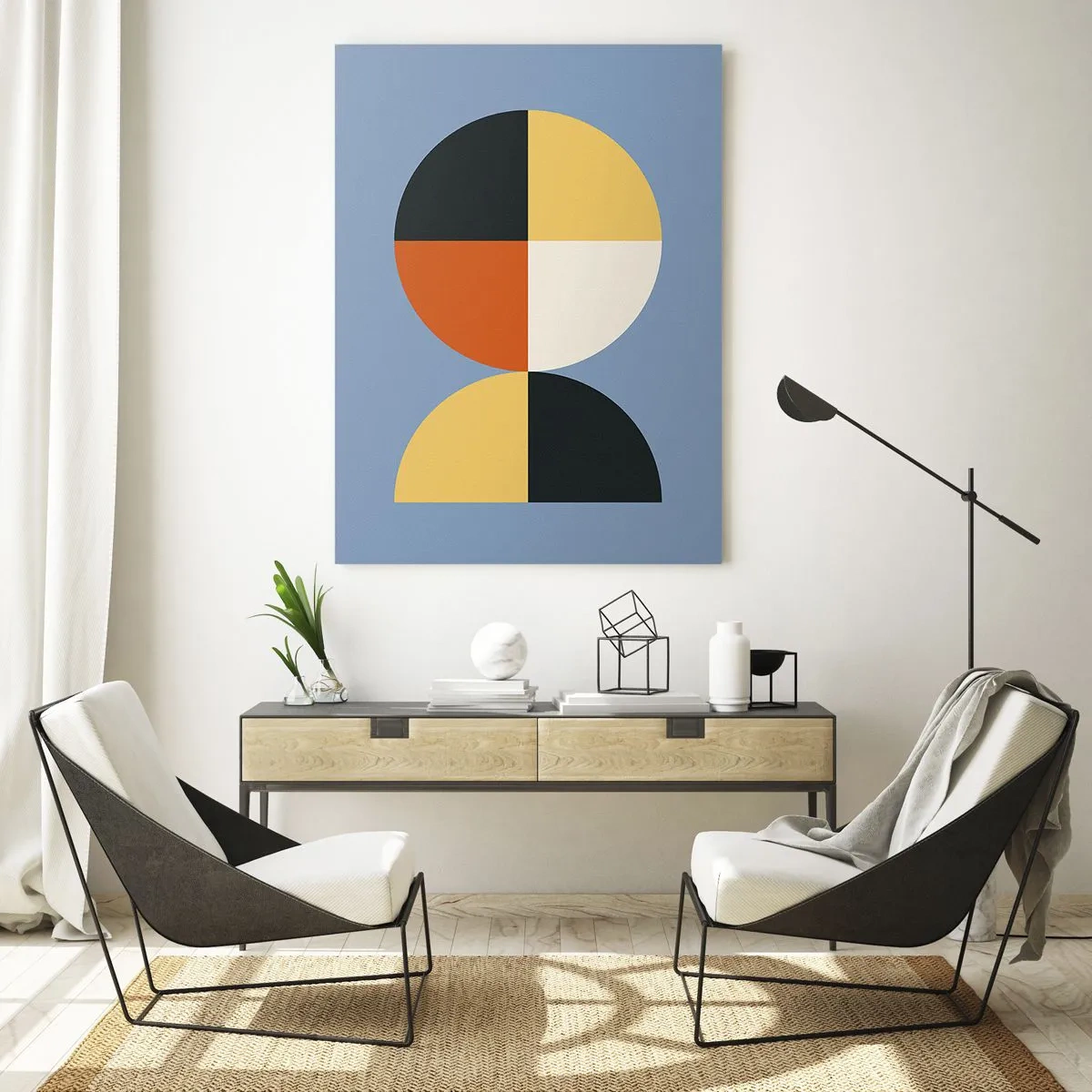 Quadro su vetro - Cerchi geometrici su sfondo blu - 70x100cm - Guarda e conta - Decorazione murale moderna per soggiorno e camera da letto ARTTOR