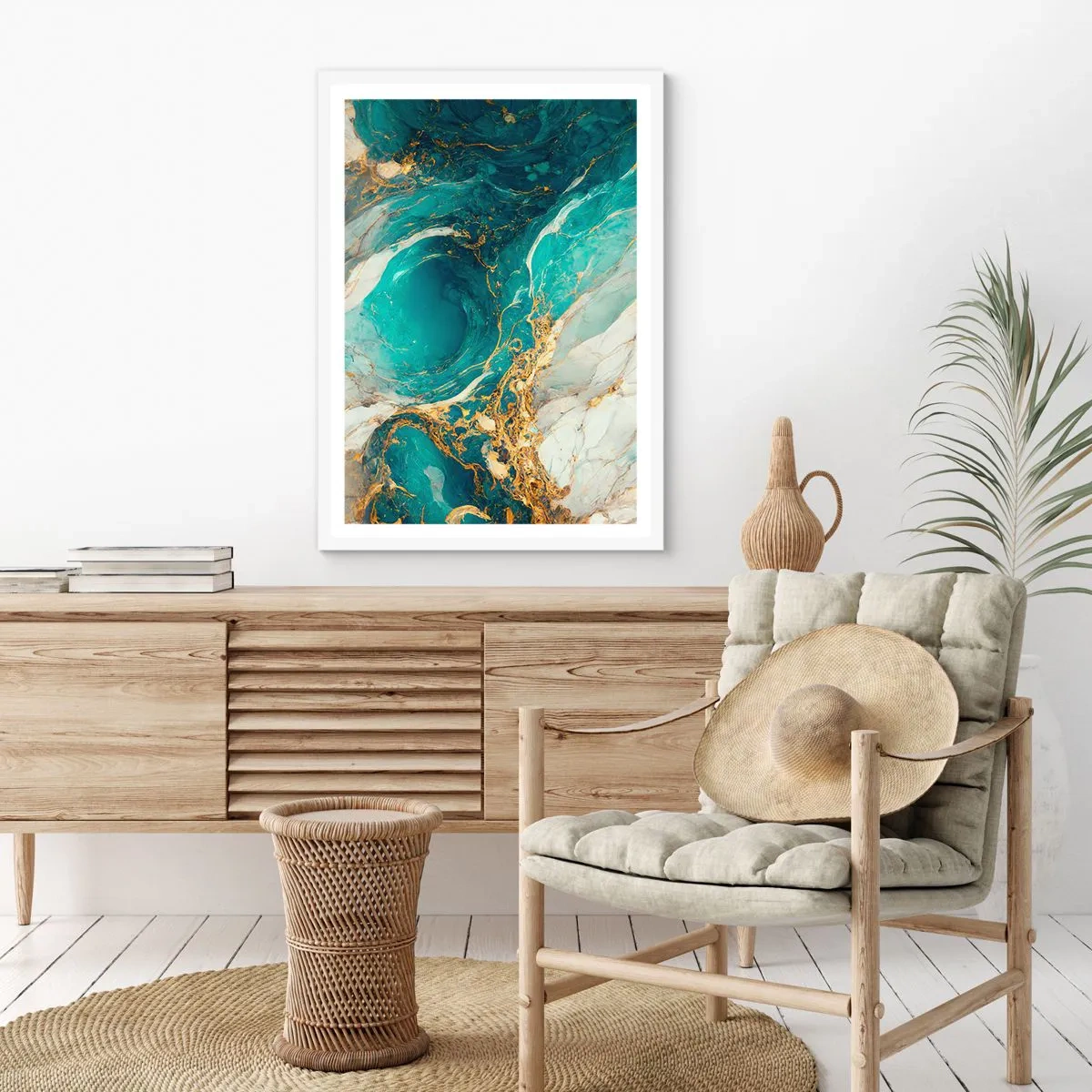 Poster in cornice bianca - Composizione con vene d'oro - 61x91 cm