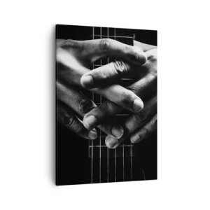 Quadro su tela - Stampe su Tela - Mani giunte su una chitarra in un tono monocromatico - 50x70cm - La preghiera dell'artista - Decorazione murale moderna per soggiorno e camera da letto ARTTOR