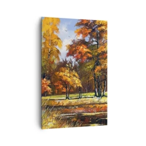 Quadro su tela - Stampe su Tela - Paesaggio autunnale con alberi colorati e uno stagno - 80x120cm - Paesaggio in oro e marrone - Decorazione murale moderna per soggiorno e camera da letto ARTTOR