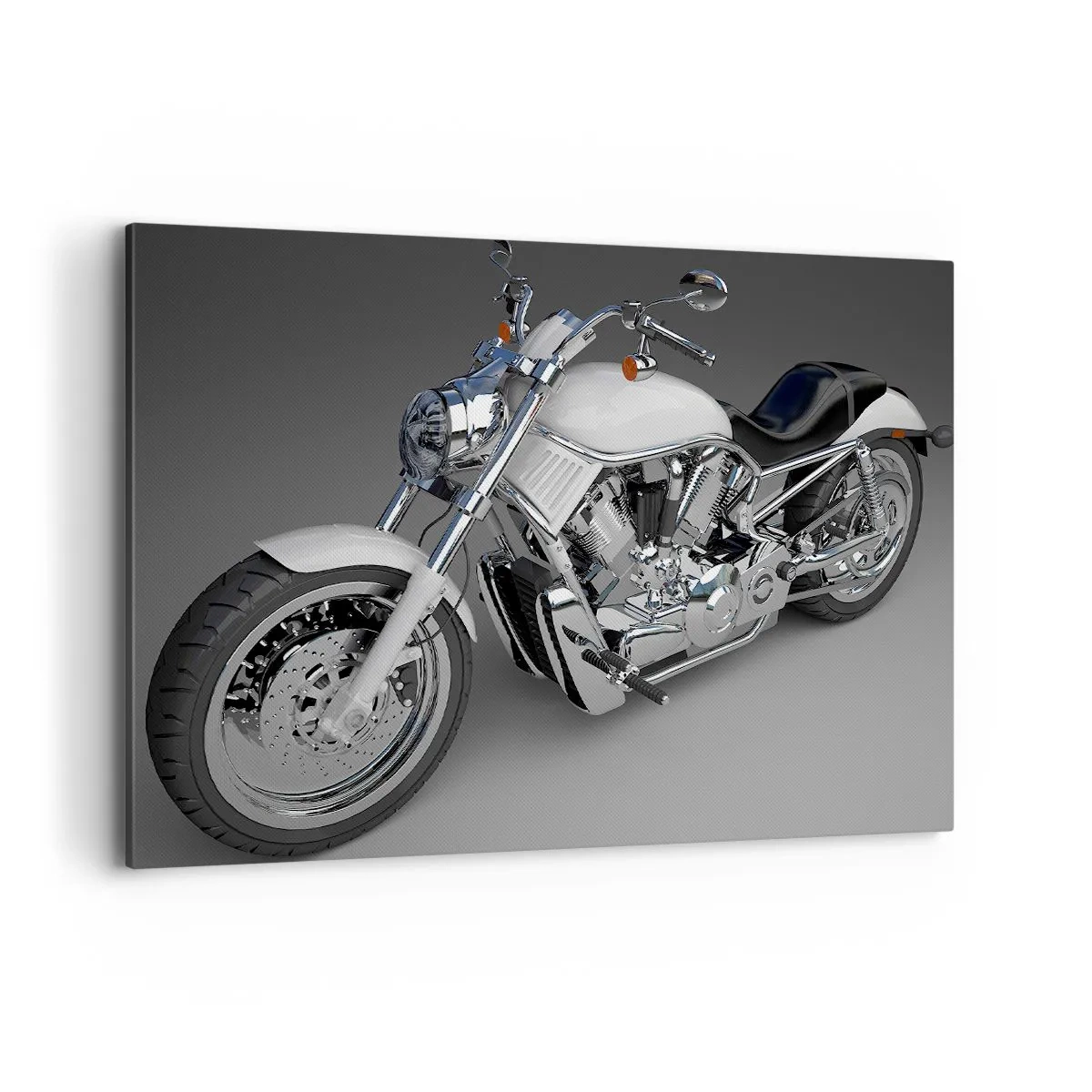 Quadro su tela - Stampe su Tela - Motocicletta cruiser bianca su sfondo grigio - 100x70cm - Viene voglia di inginocchiarsi - Decorazione murale moderna per soggiorno e camera da letto ARTTOR