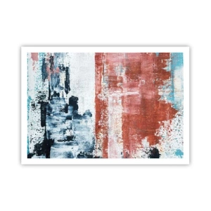 Poster - Astrazione nei colori bianco, blu e mattone - 100x70cm - Astratto in due metà - Decorazione murale moderna per soggiorno e camera da letto ARTTOR