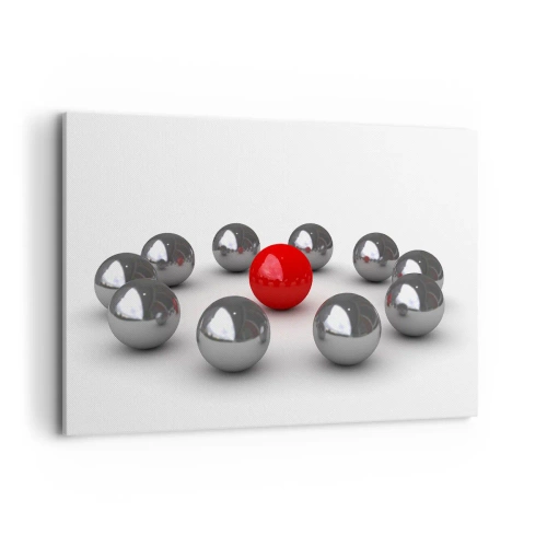 Quadro su tela - Stampe su Tela - Una palla rossa circondata da palline argentate su uno sfondo bianco - 120x80cm - Cerchio in argento e rosso - Decorazione murale moderna per soggiorno e camera da letto ARTTOR