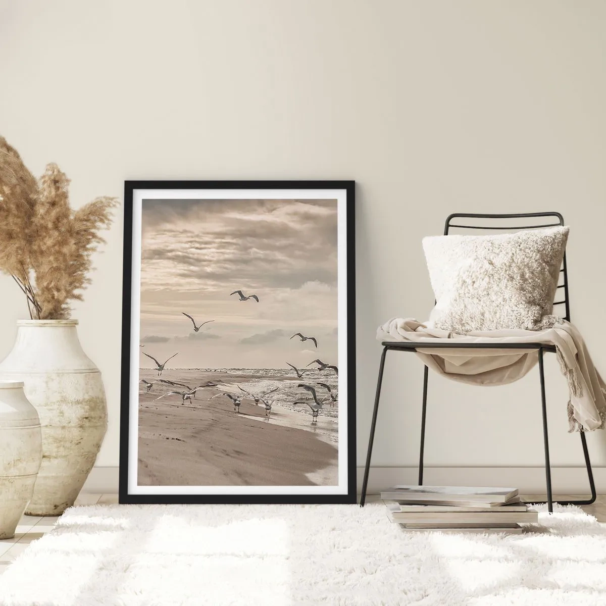 Poster in cornice nera - Brusio del mare, canto degli uccelli - 61x91 cm
