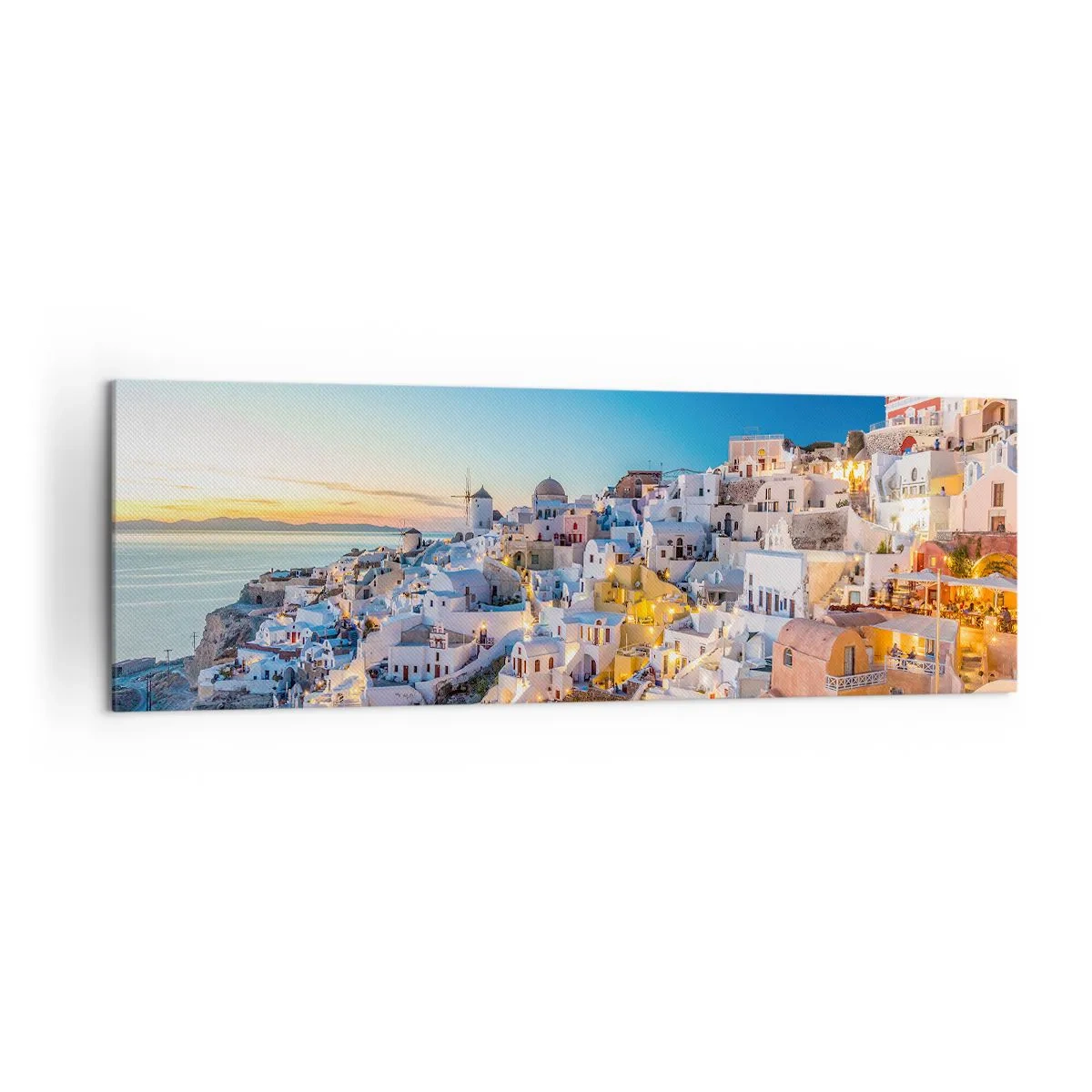 Quadro su tela - Stampe su Tela - Vista di una città greca al tramonto - 160x50cm - Essenza della grecità - Decorazione murale moderna per soggiorno e camera da letto ARTTOR