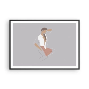 Poster in cornice nera - Un ritratto minimalista di una donna in colori pastello. - 100x70cm - Profilo di bellezza - Decorazione murale moderna per soggiorno e camera da letto ARTTOR
