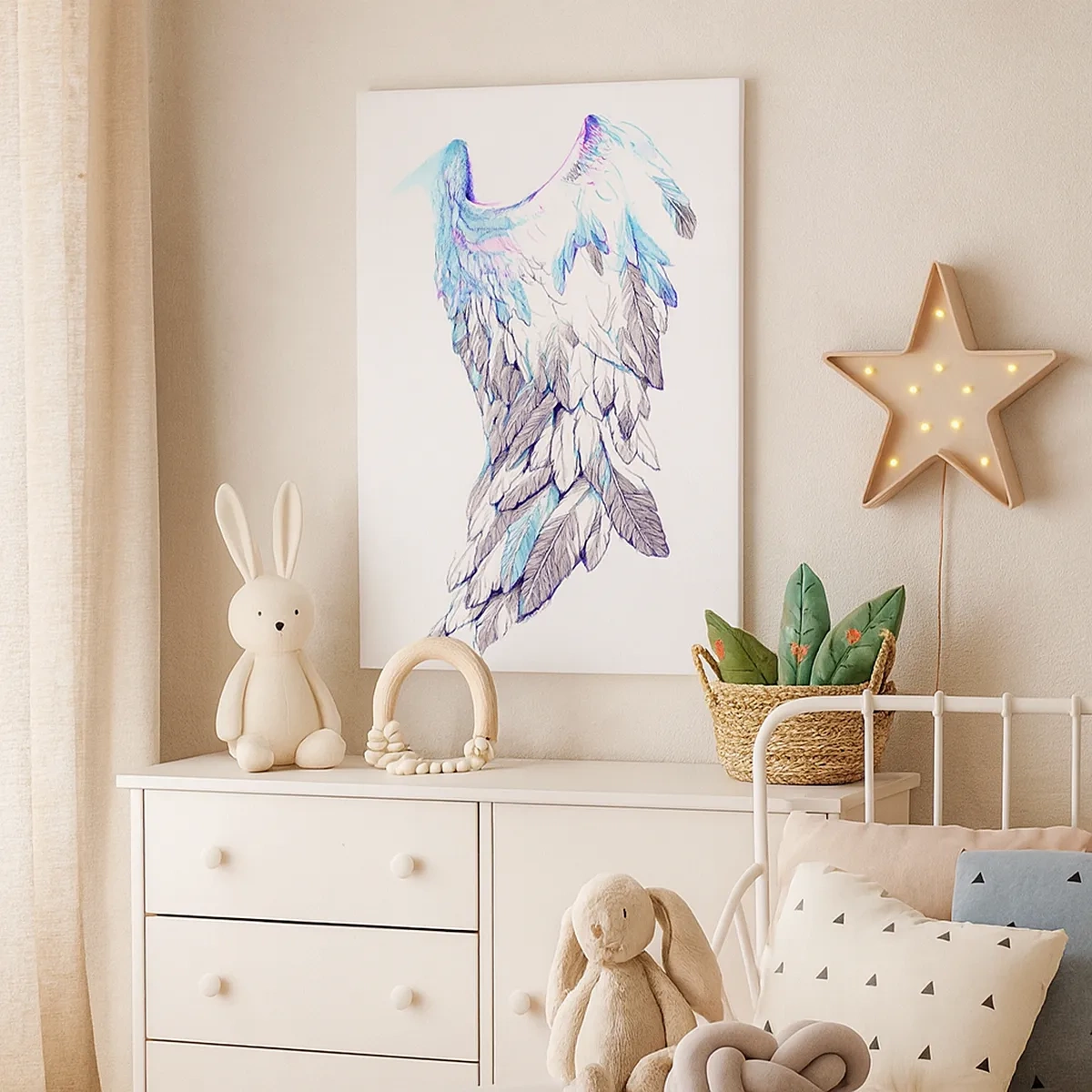 Quadro su tela - Stampe su Tela - Delicate ali d'angelo in tonalità pastello - 50x70cm - Mi servono le ali - Decorazione murale moderna per soggiorno e camera da letto ARTTOR