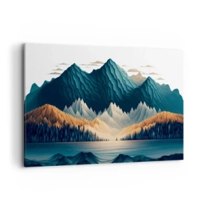 Quadro su tela - Stampe su Tela - Montagne pittoresche sul lago al tramonto - 120x80cm - Perfetto paesaggio montano - Decorazione murale moderna per soggiorno e camera da letto ARTTOR