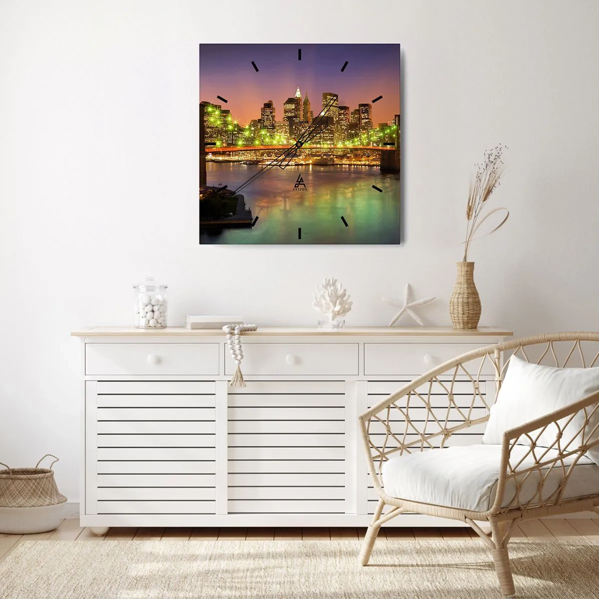 Orologio da parete - Orologio in Vetro - Ponte illuminato in una città moderna di notte - 30x30cm - Qui la luce non si spegne mai - Decorazione murale moderna per soggiorno e camera da letto ARTTOR